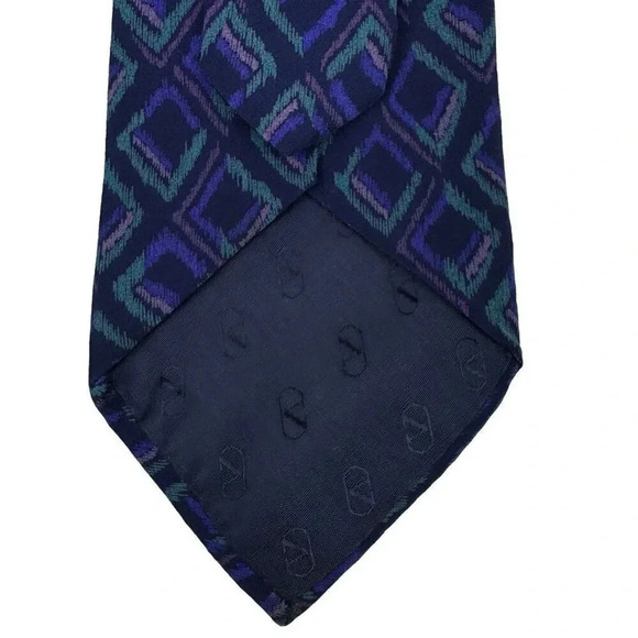 Vintage Valentino Cravatte 100% Silk Handmade Geometric Blue Neck Tie Italy - Picture 7 of 15